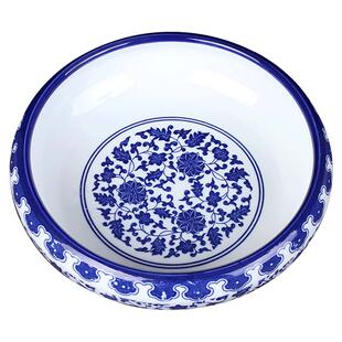 紫芳斋 青花瓷笔洗陶瓷大号圆形笔洗青花水盂仿古墨池文房四宝套装毛笔国画书法用品墨碟洗笔缸直径23cm