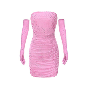 [甄选3折]NanaJacqueline明星同款全身烫钻抹胸连衣裙女性感短裙