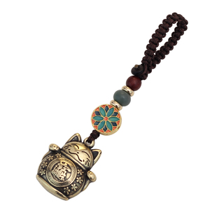 汽车钥匙扣挂件黄铜招财猫可爱女神款手工编织创意礼物U盘包坠男