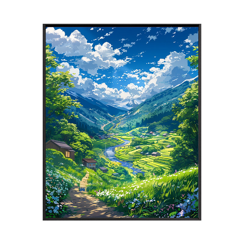宫崎骏的夏天 卡通风景数字油画diy手绘画画填色油彩涂色填充画