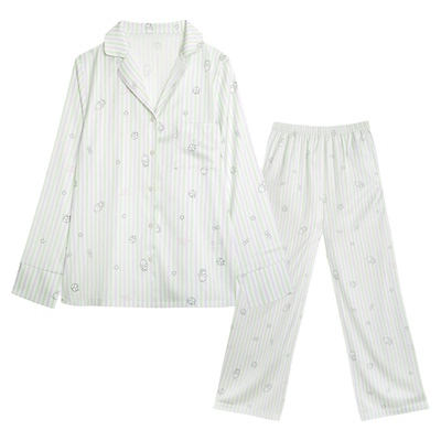【OPANCHU裤裤兔联名】华歌尔夏丝滑凉条纹翻领家居服套装UD75C6