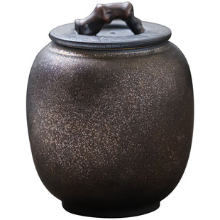 鎏金复古陶瓷茶叶罐家用仿柴烧茶叶罐密封罐存茶罐茶叶包装罐定制