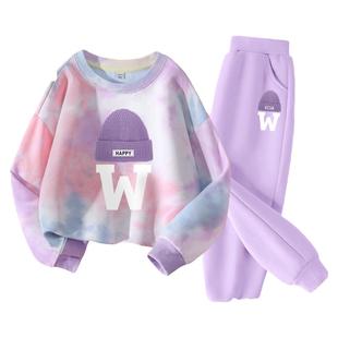 真维斯童装女童套装春款儿童2026新款春装扎染卫衣中大童洋气春装