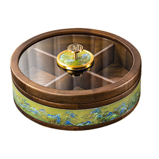 果盘客厅茶几家用干果盘高端精致高颜值糖果盒旋转中式订婚零食盒