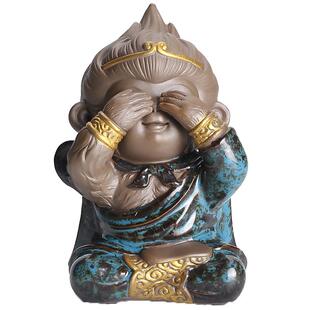 久造创意陶瓷四不猴猴子家居摆件客厅办公室装饰品孙悟空不说不听