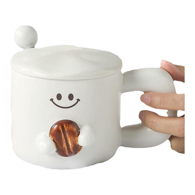 简约咖啡豆陶瓷马克杯带盖