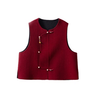SILVIYE溯也 新中式双面呢国风红色拜年服马甲女羊绒羊毛马夹外套