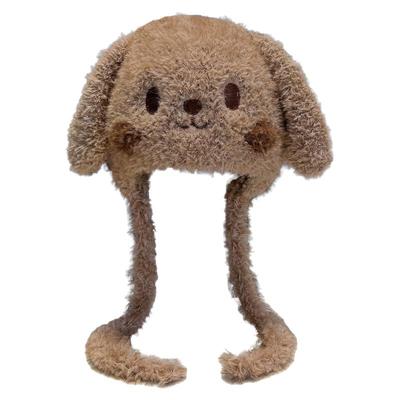 可爱小狗长耳朵绑带毛绒套头帽