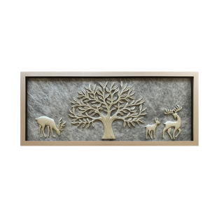 高端餐厅实物装饰画轻奢高级感饭厅挂画客厅画手工3D立体画象树鹿