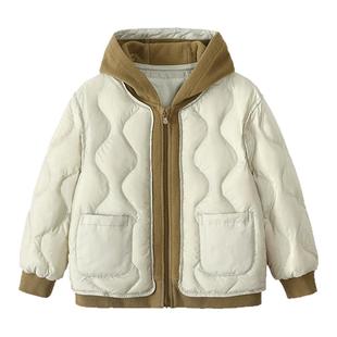 迷你巴拉巴拉男女童儿童连帽羽绒服假两件撞色轻薄外套冬新款