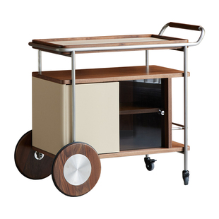 Hygge多功能可移动小推车中古风客厅复古茶几实木高级感沙发边几