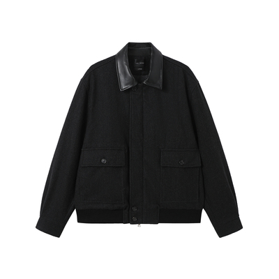 WHIMNOTION 26SS新西兰羊皮羊毛混纺皮领A1夹克简约休闲工装外套