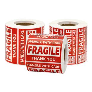易碎品标签贴纸英文包装纸不干胶警示贴小心轻拿轻放快递物流外箱贴100*100大号勿压一次性贴标签纸50*50定制