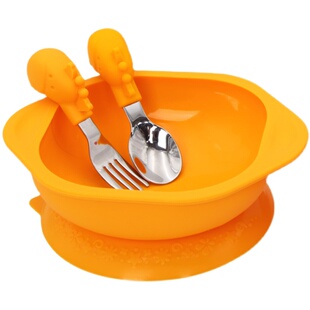 授权Marcus叉勺碗宝宝训练勺子婴儿学吃饭吸盘辅食碗勺叉碗套装