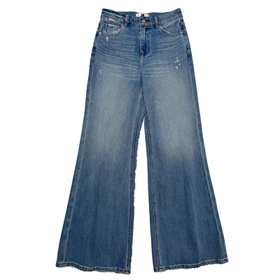 MA牛仔裤女99072四面弹阔腿微喇裤2026春浅蓝色高腰宽松拖地筒喇