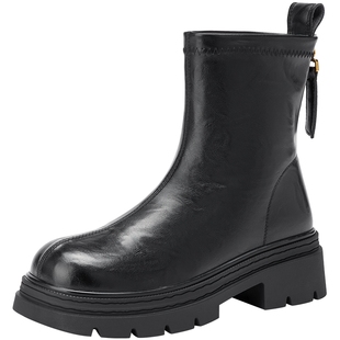 热风厚底时装靴女2025年冬季新款百搭黑色短靴小个子增高靴子女鞋