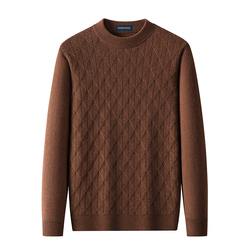 罗蒙100%纯羊毛衫男半高领加厚