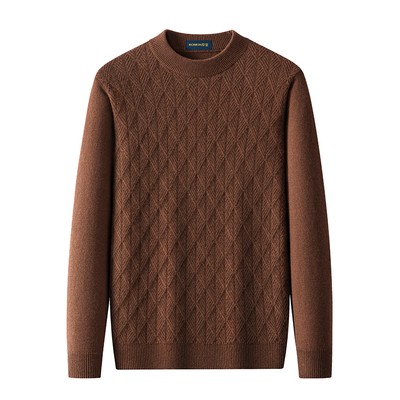 罗蒙100%纯羊毛衫男半高领加厚