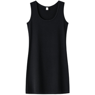 黑色吊带背心女加长款内搭无袖上衣螺纹棉弹力紧身大码包臀打底衫