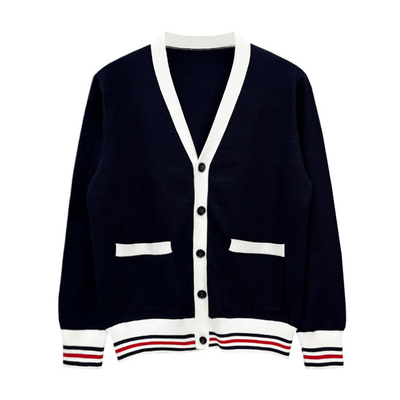 开衫针织衫V领拼色毛衣外套轻奢