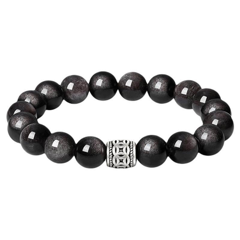 周大生黑曜岩手串男款纯银S925男士手链实用新年情人节礼物送男友