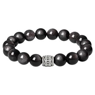 周大生黑曜岩手串男款纯银S925男士手链实用新年情人节礼物送男友