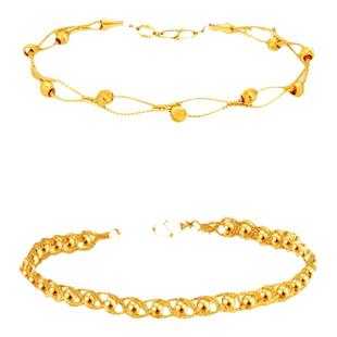 老庙黄金足金手链车花手镯子金珠编织手串手链礼物