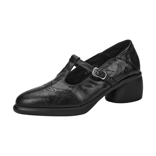 星期六复古英伦风玛丽珍鞋女黑色T字带粗跟厚底单鞋百搭气质女鞋