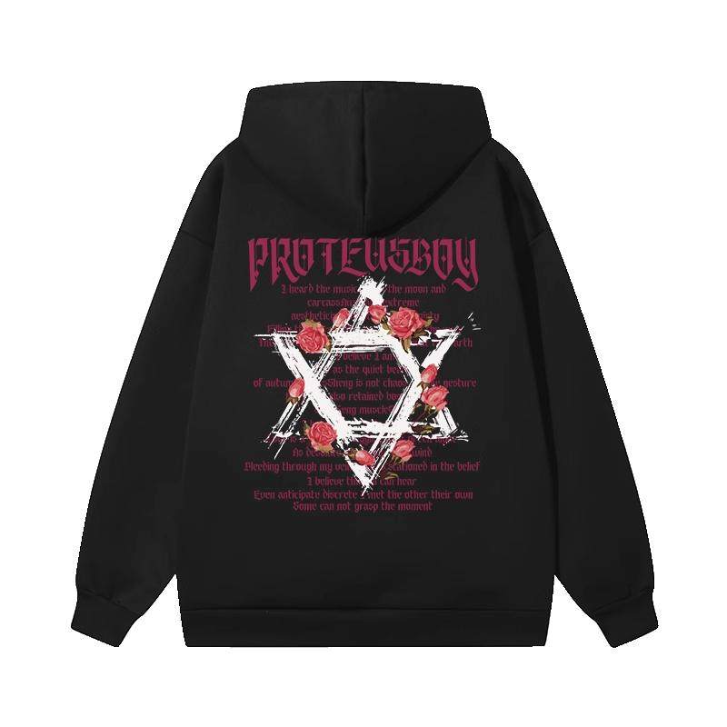 ProteusBoy卫衣男春秋冬季2025新款男士潮印花加绒厚连帽上衣外套
