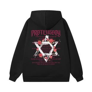 ProteusBoy卫衣男春秋冬季2025新款男士潮印花加绒厚连帽上衣外套