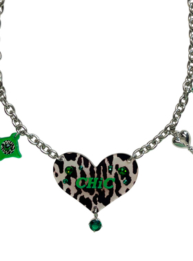 SEN WUNG【野性甜心】豹纹爱心项链甜酷吊坠锁骨链CHiC治愈绿色