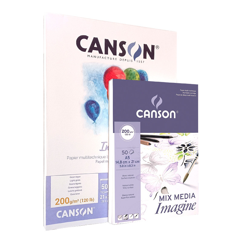 CANSON康颂Imagine绘画本200g素描水彩本纸彩铅水粉炭笔蜡笔钢笔单面封胶A1A2A3A4A5平张设计绘画本制图写生