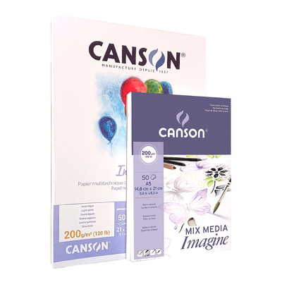 CANSON康颂Imagine绘画本200g素描水彩本纸彩铅水粉炭笔蜡笔钢笔单面封胶A1A2A3A4A5平张设计绘画本制图写生