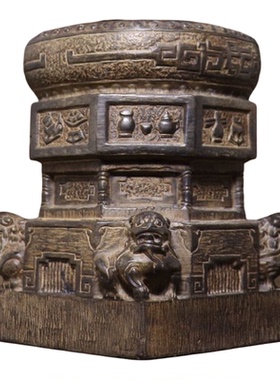 石雕青石雕刻仿古做旧八宝狮子石墩花盆底座中式复古古典装饰摆件