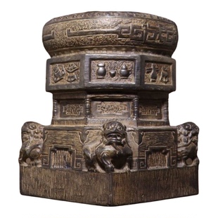 石雕青石雕刻仿古做旧八宝狮子石墩花盆底座中式复古古典装饰摆件