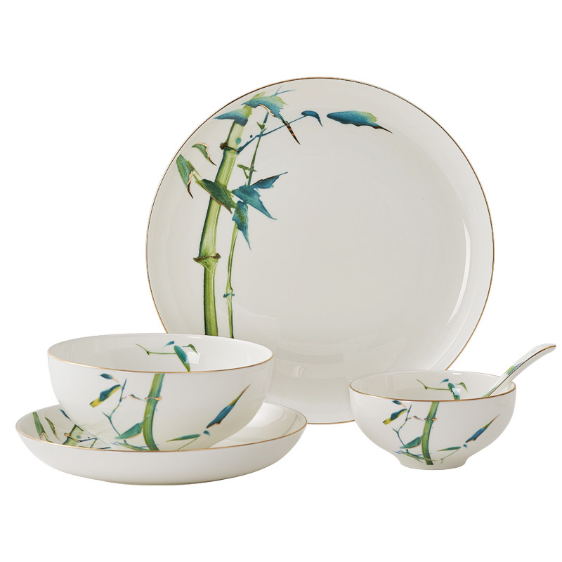 华光国瓷骨瓷碗碟餐具套装 中式简约家用送礼餐具套装礼盒 青竹