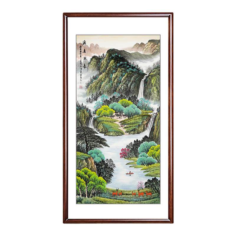 玄关山水画竖版名家手绘招财挂画