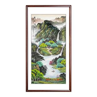 玄关山水画竖版手绘国画聚宝盆招财办公室字画西墙装饰画入户挂画
