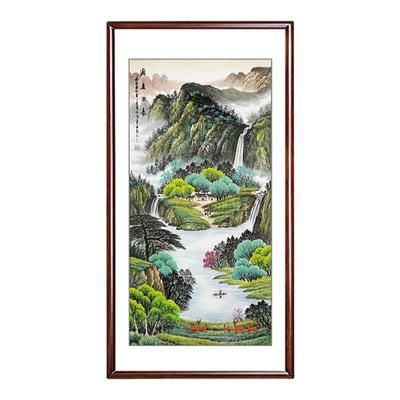 玄关山水画竖版名家手绘招财挂画