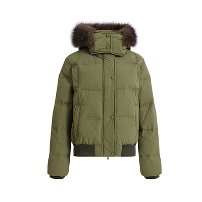 COINROVA 两色拼毛连帽短款90白鸭绒羽绒服保暖女款冬季派克服厚