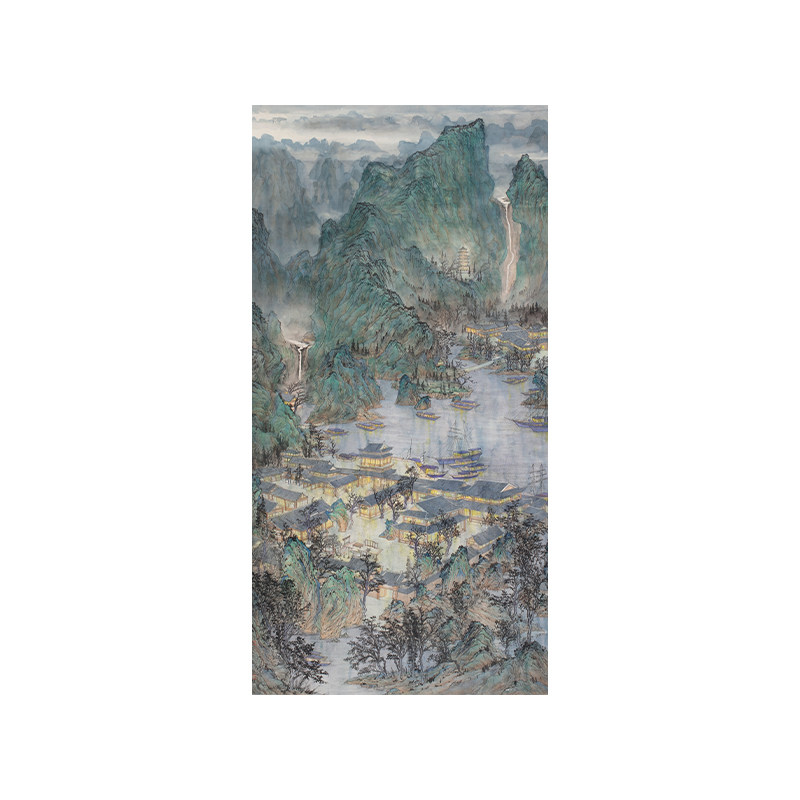 3D-JP平面拼图客厅玄关装饰画高级感国风山水画万盏灯地上光U1300