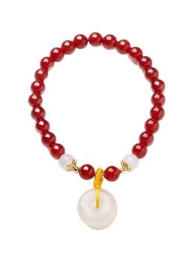 【天赐泓韵】红玛瑙平安扣手链红色本命年好运手串送闺蜜礼物