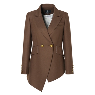 IDPAN女装秋季新款职场修身西装领不对称下摆设计感西装外套