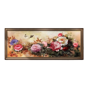 花开富贵牡丹花美式客厅挂画沙发背景墙装饰画复古手绘油画壁画