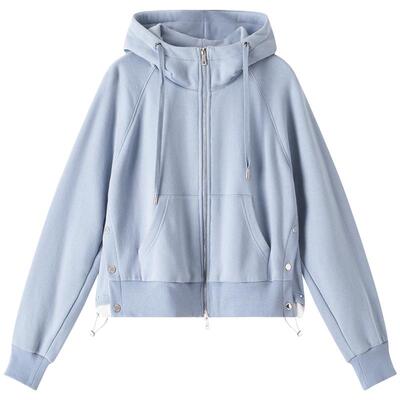 十二篮石灰蓝连帽卫衣短款外套