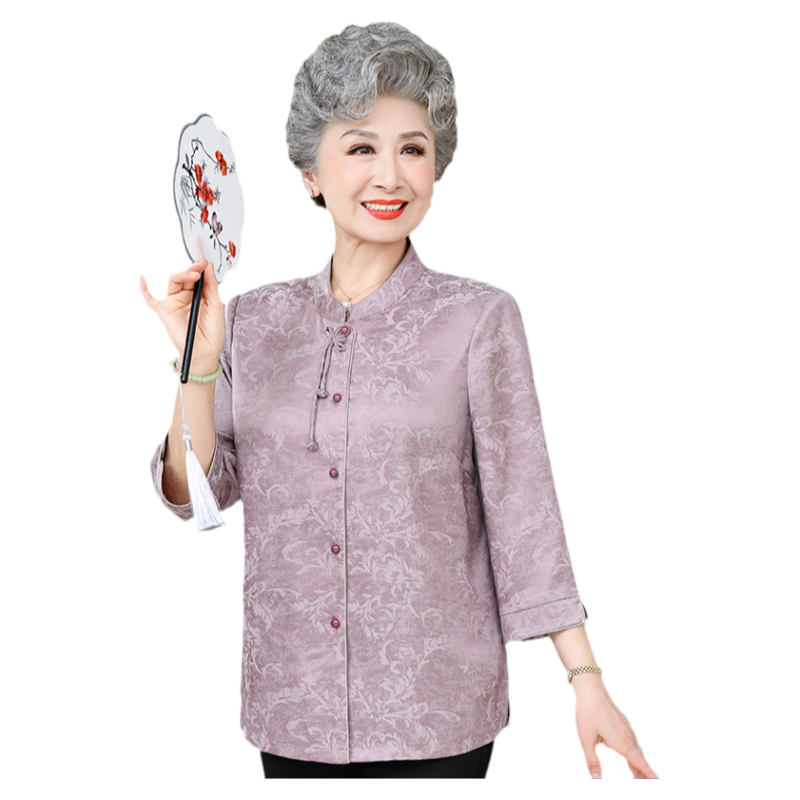 老年人夏装女加大码国风高档衬衫