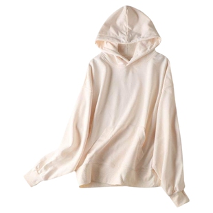 包邮甜美学院风连帽套头里子毛圈前兜口袋长袖卫衣宽松休闲女纯色