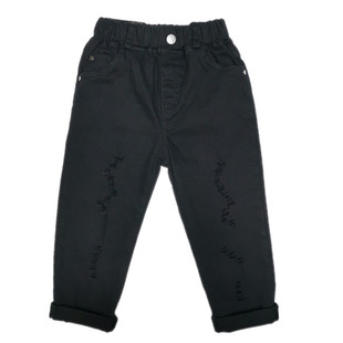 儿童破洞牛仔裤纯色春秋新款男宝宝洋气棉弹裤子女童修身百搭长裤