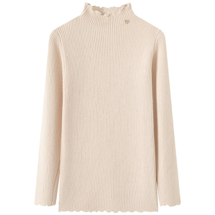 慕兔木耳边内搭打底衫女2025秋冬新款加绒加厚半高领修身针织上衣