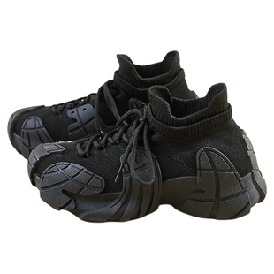 黑色新款男鞋八爪鱼运动鞋袜子冬季男士鞋子软底波鞋厚底中年网鞋